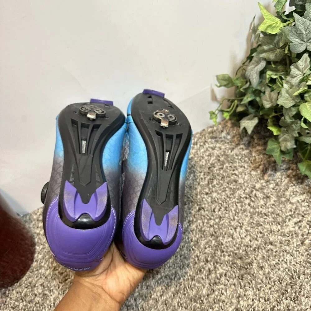 MEBIKE Women’s Indoor Cycling Bike Shoes Blue Purple Lady Road Size US 9